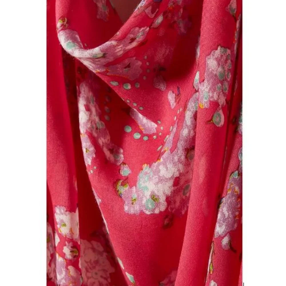 Anthropologie Everly Floral Scarf in Pink Motif with tassel ends - NWOT